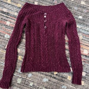 American Eagle Outfitters Maroon Off-the-Shoulder Sweater